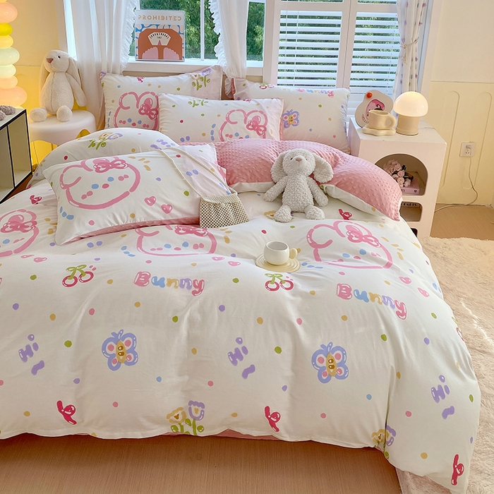 91家纺网 家纺一手货源 找家纺 金鑫汇家纺 2025新款全棉豆豆绒系列单被套-棉加绒系列 棉加豆豆绒-奇趣小兔