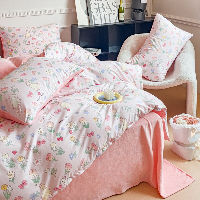 91家纺网 家纺一手货源 找家纺 金鑫汇家纺 2025新款全棉豆豆绒系列单被套-棉加绒系列 棉加绒-荷枝桃桃