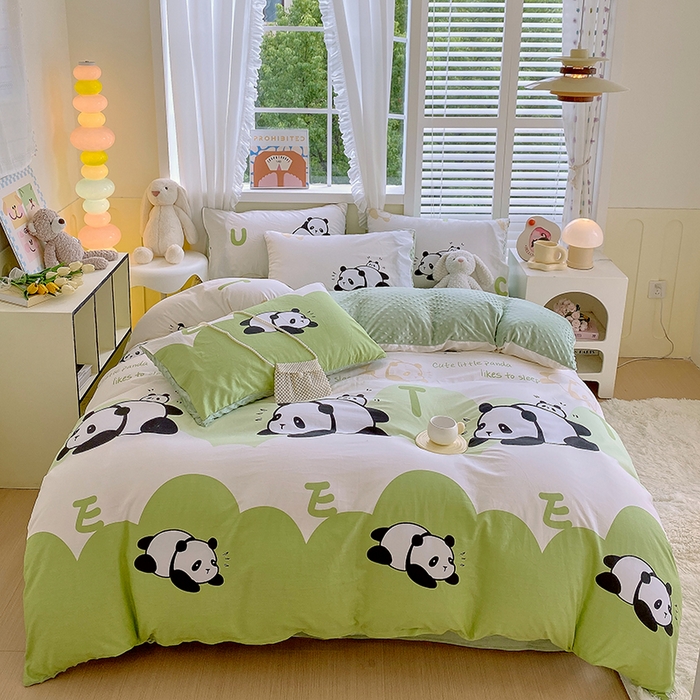 91家纺网 家纺一手货源 找家纺 金鑫汇家纺 2025新款全棉豆豆绒系列单被套-棉加绒系列 棉加豆豆绒-可爱熊猫