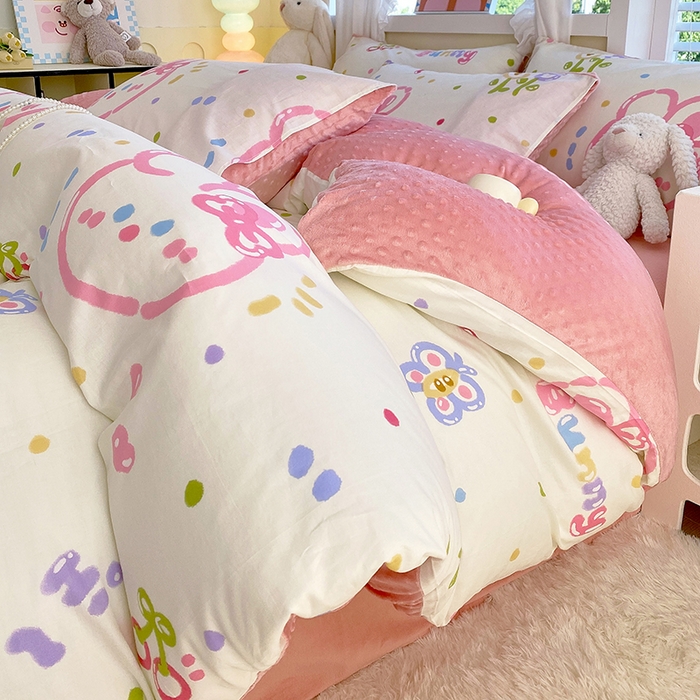 91家纺网 家纺一手货源 找家纺 金鑫汇家纺 2025新款全棉豆豆绒系列单被套-棉加绒系列 棉加豆豆绒-奇趣小兔