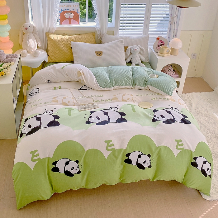 91家纺网 家纺一手货源 找家纺 金鑫汇家纺 2025新款全棉豆豆绒系列单被套-棉加绒系列 棉加豆豆绒-可爱熊猫