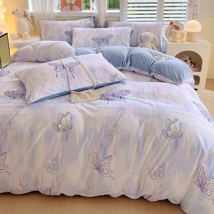 91家纺网 家纺一手货源 找家纺 金鑫汇家纺 2025新款全棉豆豆绒系列单被套-棉加绒系列 棉加豆豆绒-梦蝶