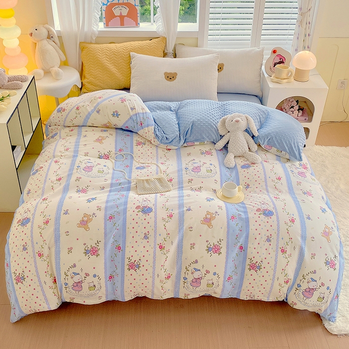 91家纺网 家纺一手货源 找家纺 金鑫汇家纺 2025新款全棉豆豆绒系列单被套-棉加绒系列 棉加豆豆绒-快乐萌兔