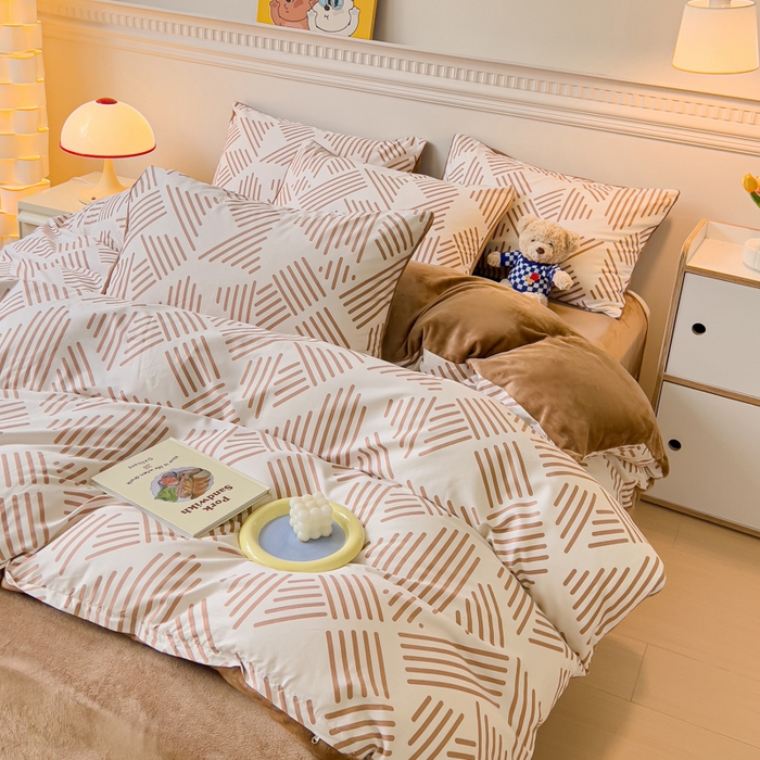 91家纺网 家纺一手货源 找家纺 金鑫汇家纺 2025新款全棉豆豆绒系列单被套-棉加绒系列 棉加绒-简格卡琪