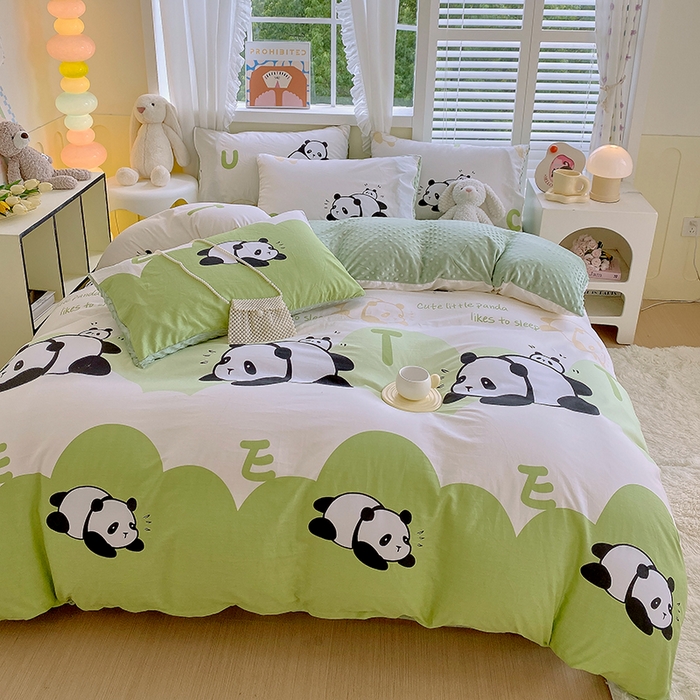 91家纺网 家纺一手货源 找家纺 金鑫汇家纺 2025新款全棉豆豆绒系列单被套-棉加绒系列 棉加豆豆绒-可爱熊猫