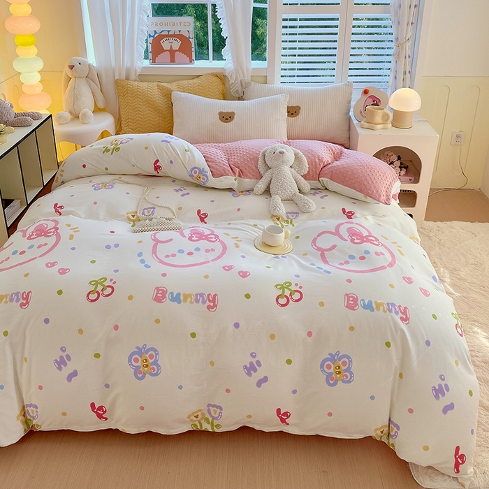 91家纺网 家纺一手货源 找家纺 金鑫汇家纺 2025新款全棉豆豆绒系列单被套-棉加绒系列 棉加豆豆绒-奇趣小兔