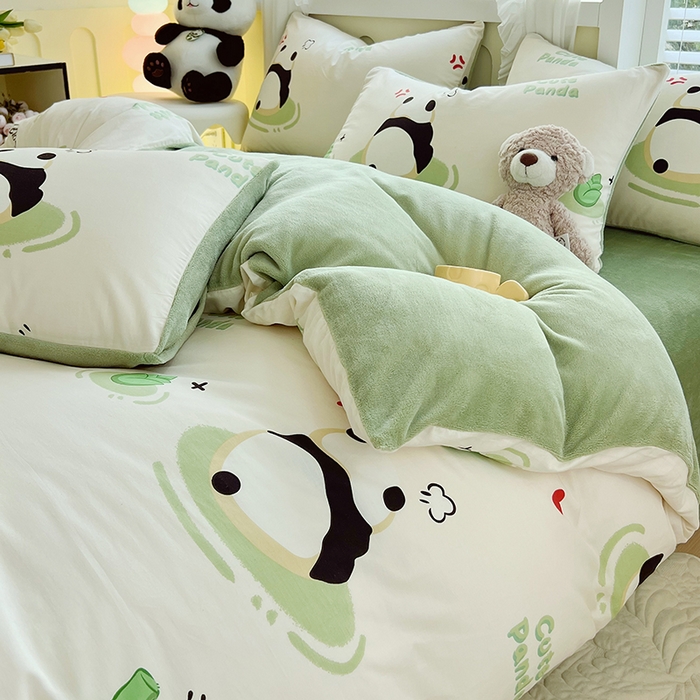 91家纺网 家纺一手货源 找家纺 金鑫汇家纺 2025新款全棉豆豆绒系列单被套-棉加绒系列 棉加绒-熊猫乐园