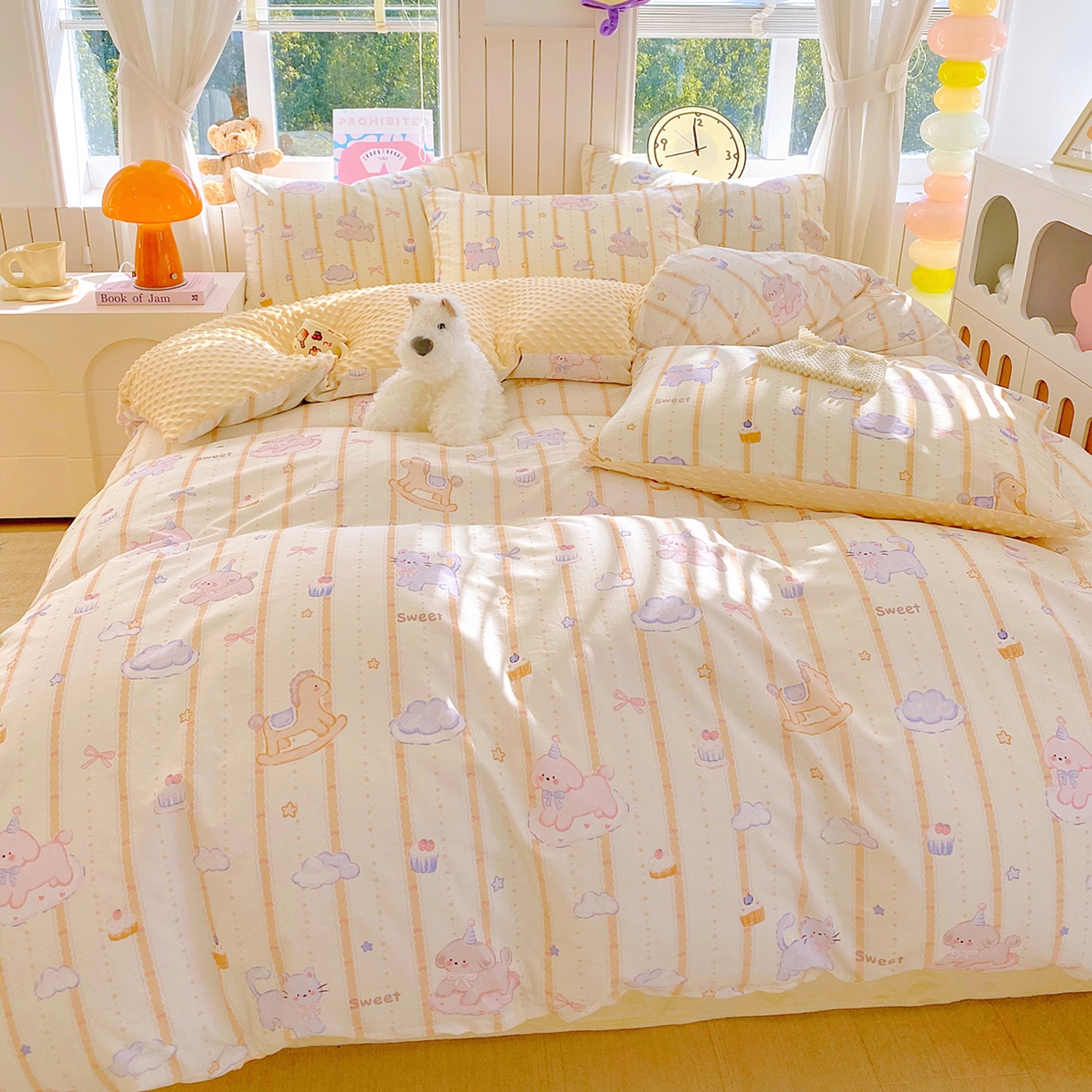 91家纺网 家纺一手货源 找家纺 金鑫汇家纺 2025新款全棉豆豆绒系列单被套-棉加绒系列 棉加豆豆绒-甜梦园-黄