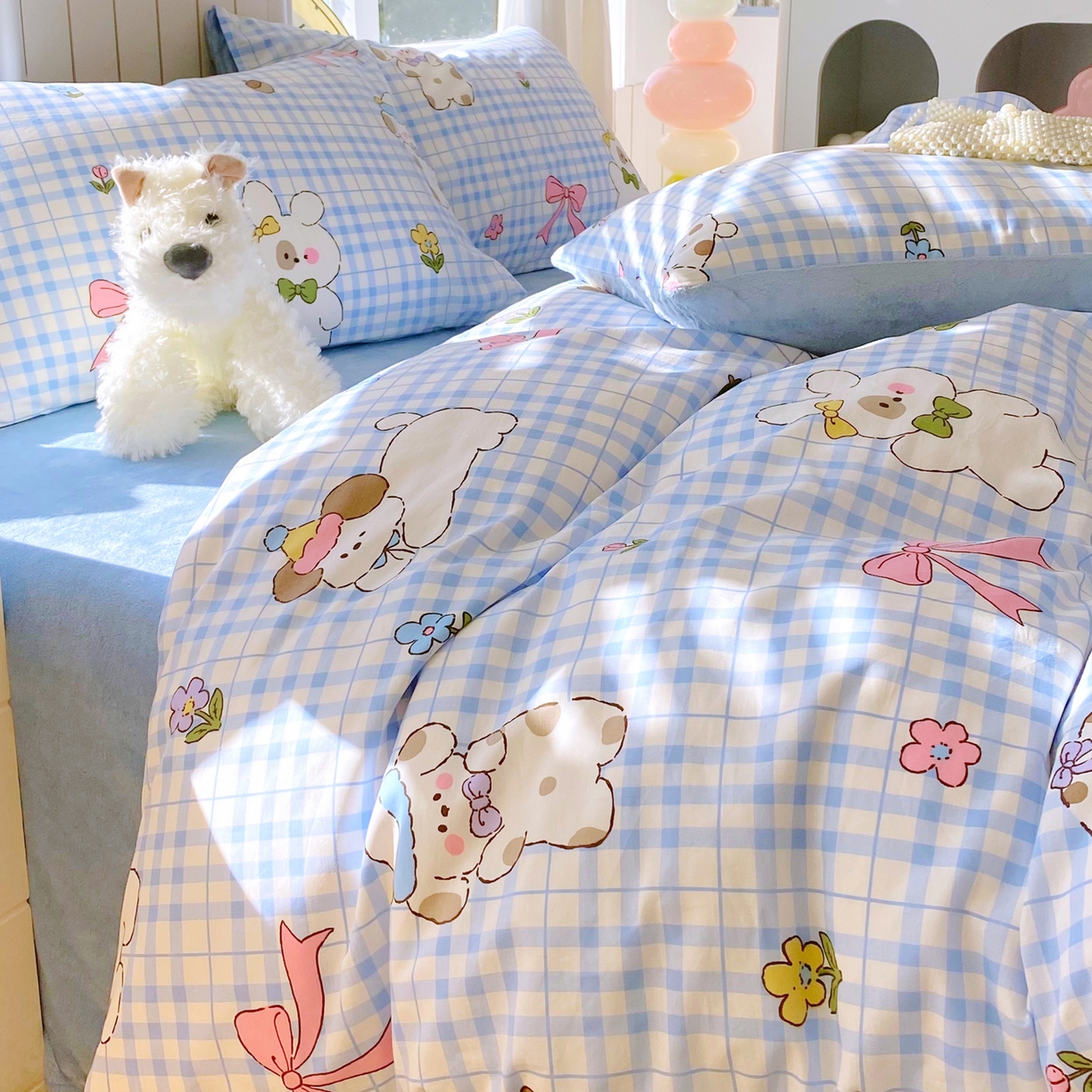 91家纺网 家纺一手货源 找家纺 金鑫汇家纺 2025新款全棉豆豆绒系列单被套-棉加绒系列 棉加豆豆绒-奶油小狗