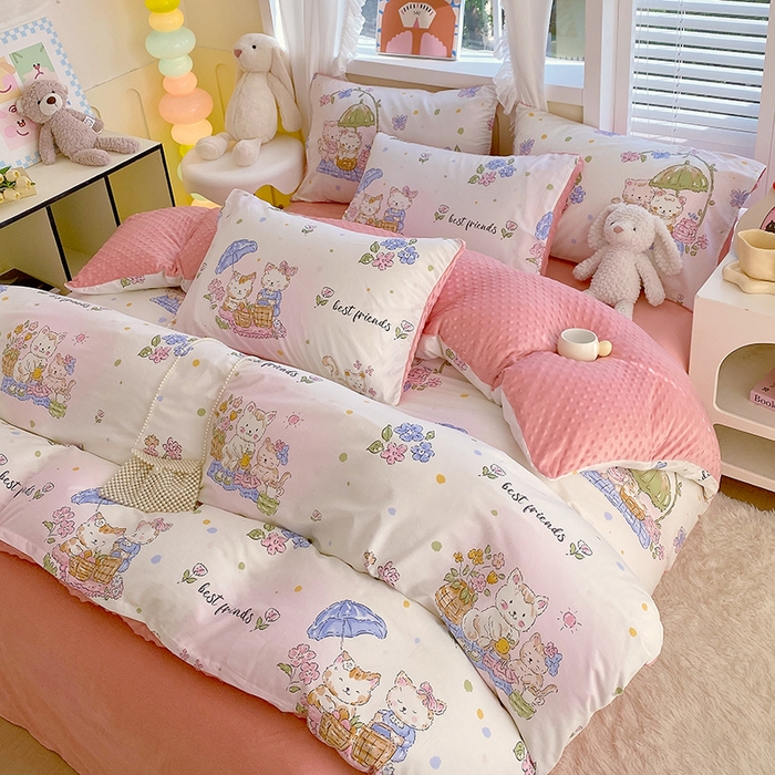 91家纺网 家纺一手货源 找家纺 金鑫汇家纺 2025新款全棉豆豆绒系列单被套-棉加绒系列 棉加豆豆绒-喵喵日记