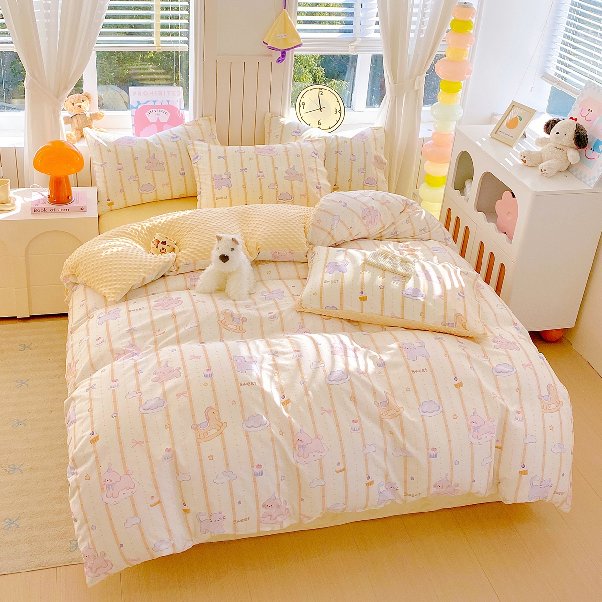 91家纺网 家纺一手货源 找家纺 金鑫汇家纺 2025新款全棉豆豆绒系列单被套-棉加绒系列 棉加豆豆绒-甜梦园-黄