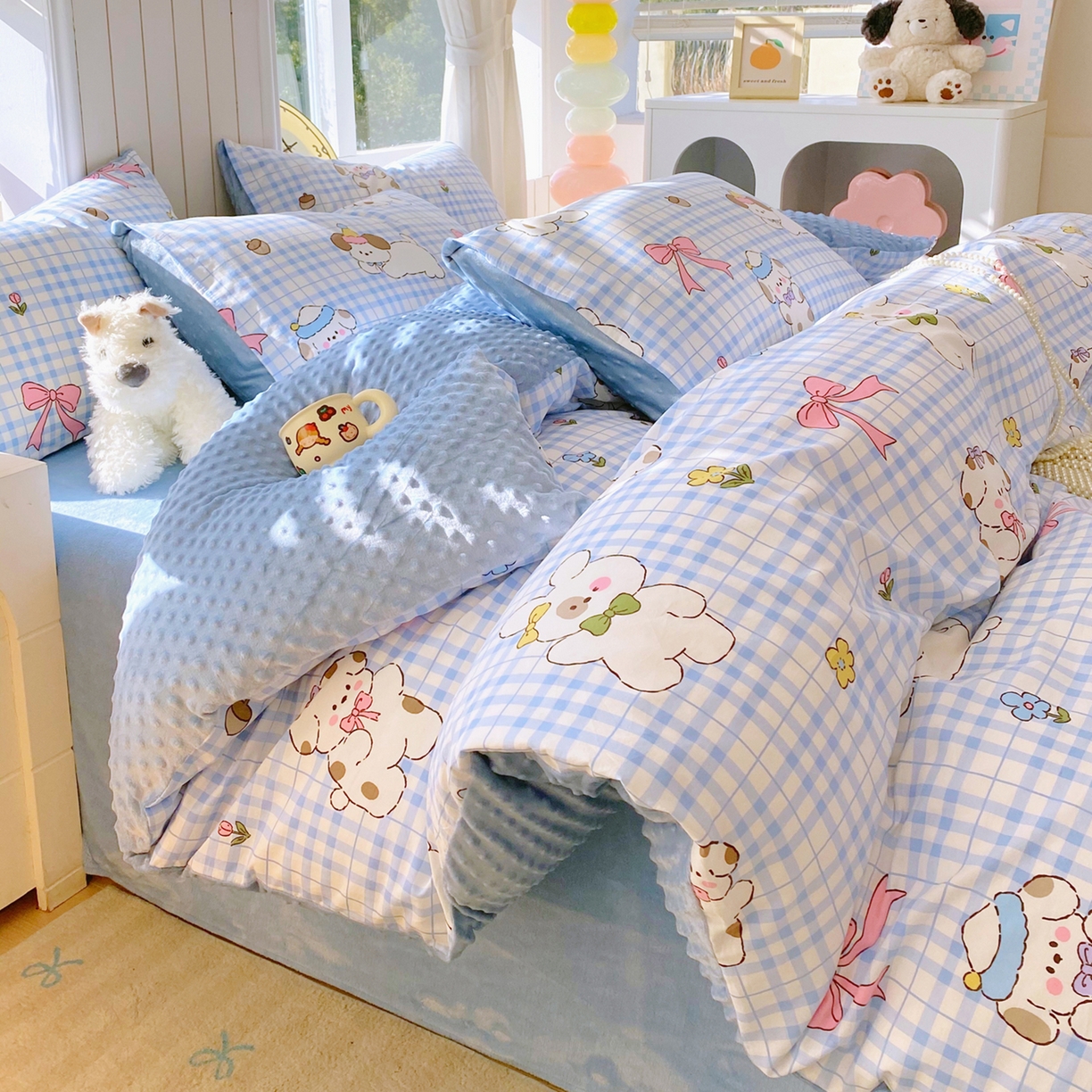 91家纺网 家纺一手货源 找家纺 金鑫汇家纺 2025新款全棉豆豆绒系列单被套-棉加绒系列 棉加豆豆绒-奶油小狗