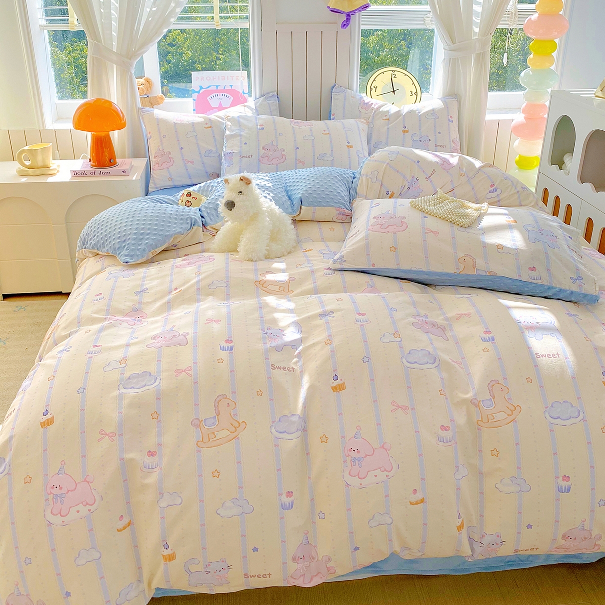 91家纺网 家纺一手货源 找家纺 金鑫汇家纺 2025新款全棉豆豆绒系列单被套-棉加绒系列 棉加豆豆绒-甜梦园-蓝