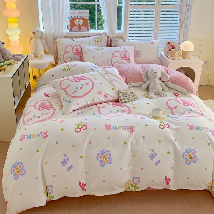 91家纺网 家纺一手货源 找家纺 金鑫汇家纺 2025新款全棉豆豆绒系列单被套-棉加绒系列 棉加豆豆绒-奇趣小兔