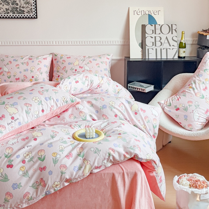 91家纺网 家纺一手货源 找家纺 金鑫汇家纺 2025新款全棉豆豆绒系列单被套-棉加绒系列 棉加绒-荷枝桃桃