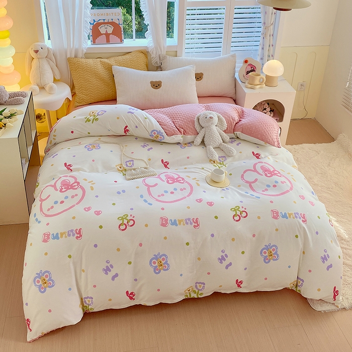 91家纺网 家纺一手货源 找家纺 金鑫汇家纺 2025新款全棉豆豆绒系列单被套-棉加绒系列 棉加豆豆绒-奇趣小兔