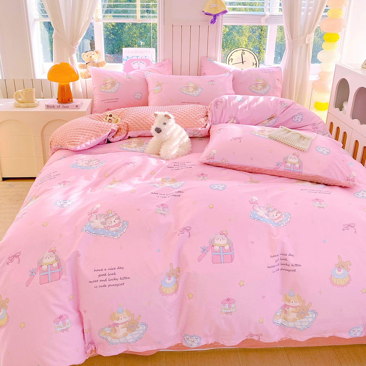 91家纺网 家纺一手货源 找家纺 金鑫汇家纺 2025新款全棉豆豆绒系列单被套-棉加绒系列 棉加豆豆绒-祈愿萌宠-粉