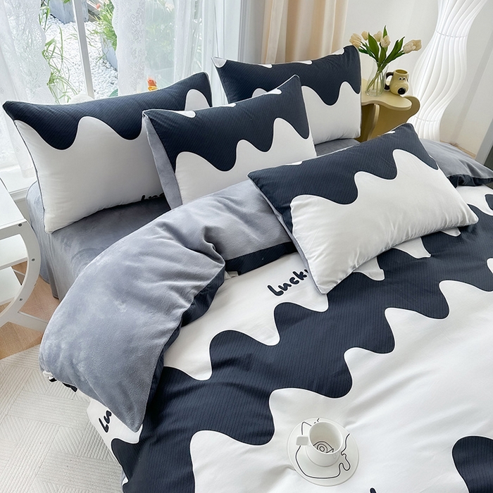 91家纺网 家纺一手货源 找家纺 金鑫汇家纺 2025新款全棉豆豆绒系列单被套-棉加绒系列 棉加绒-波浪世界