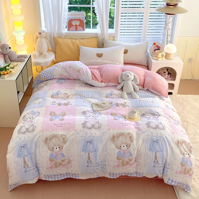 91家纺网 家纺一手货源 找家纺 金鑫汇家纺 2025新款全棉豆豆绒系列单被套-棉加绒系列 棉加豆豆绒-熊熊精灵