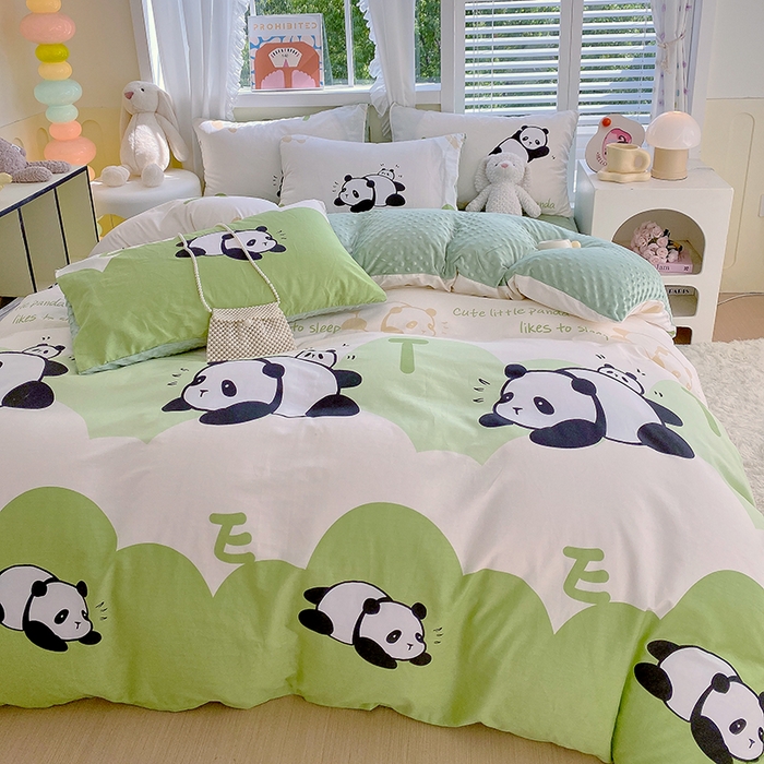 91家纺网 家纺一手货源 找家纺 金鑫汇家纺 2025新款全棉豆豆绒系列单被套-棉加绒系列 棉加豆豆绒-可爱熊猫