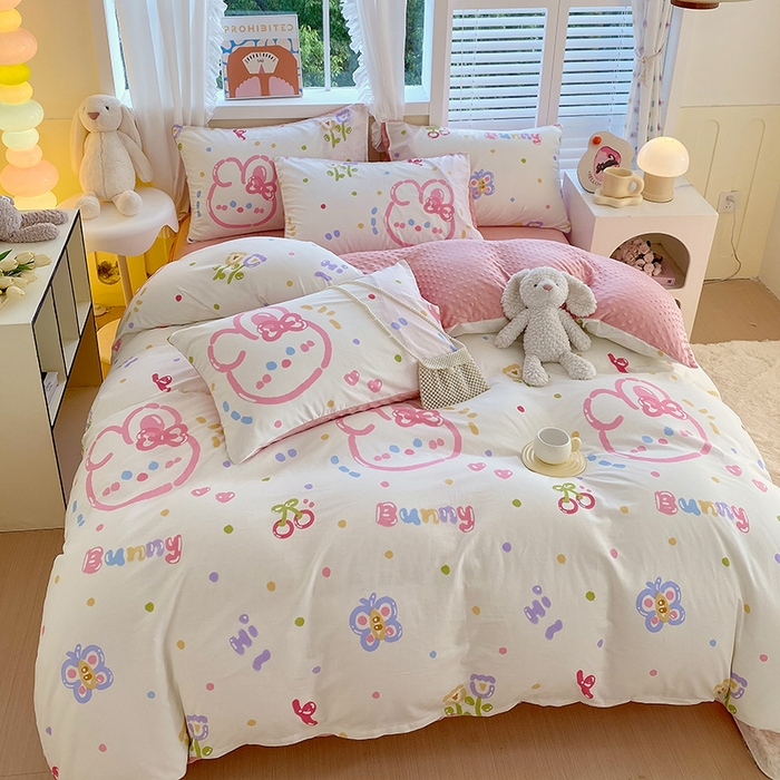 91家纺网 家纺一手货源 找家纺 金鑫汇家纺 2025新款全棉豆豆绒系列单被套-棉加绒系列 棉加豆豆绒-奇趣小兔