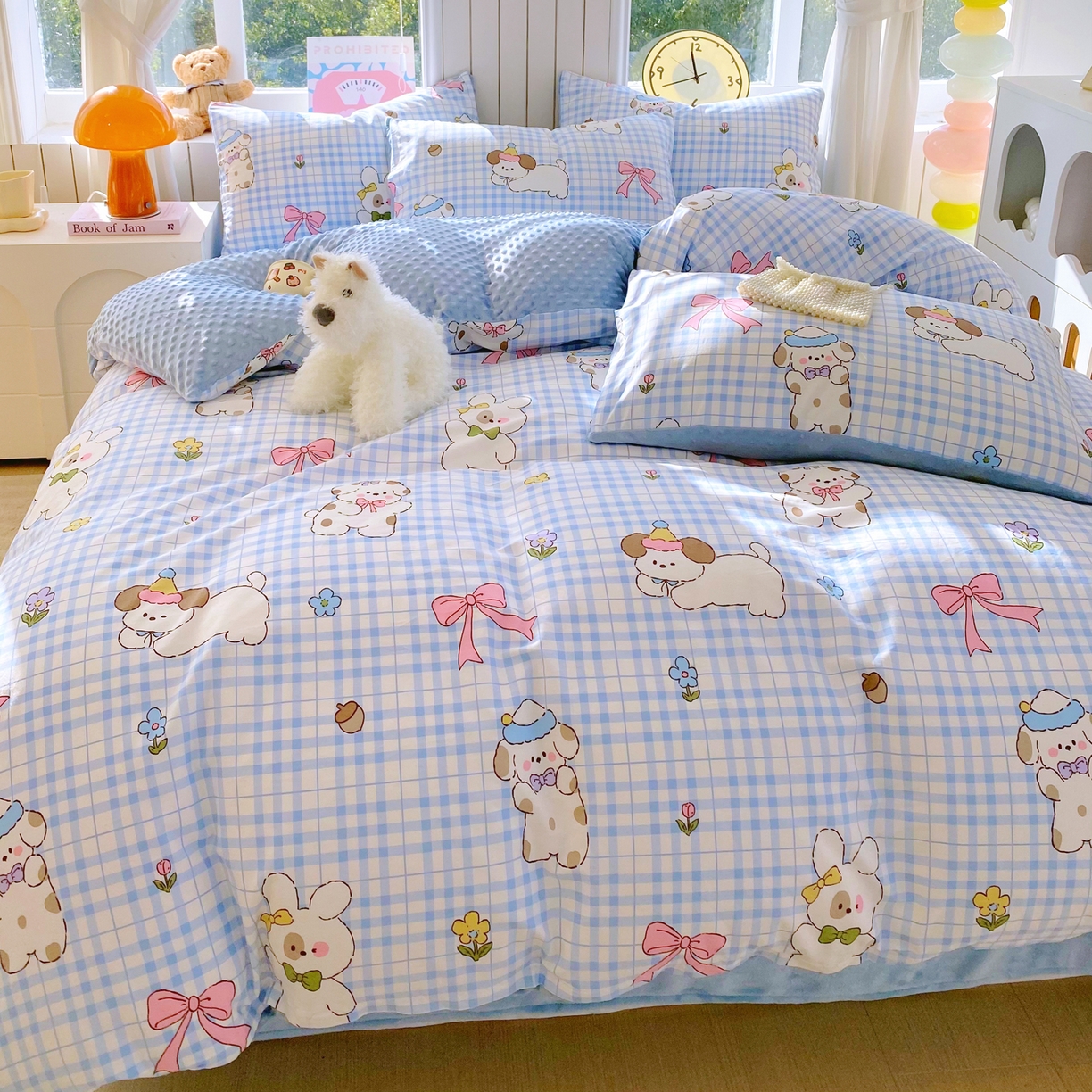 91家纺网 家纺一手货源 找家纺 金鑫汇家纺 2025新款全棉豆豆绒系列单被套-棉加绒系列 棉加豆豆绒-奶油小狗