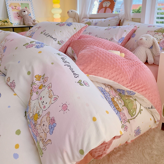 91家纺网 家纺一手货源 找家纺 金鑫汇家纺 2025新款全棉豆豆绒系列单被套-棉加绒系列 棉加豆豆绒-喵喵日记