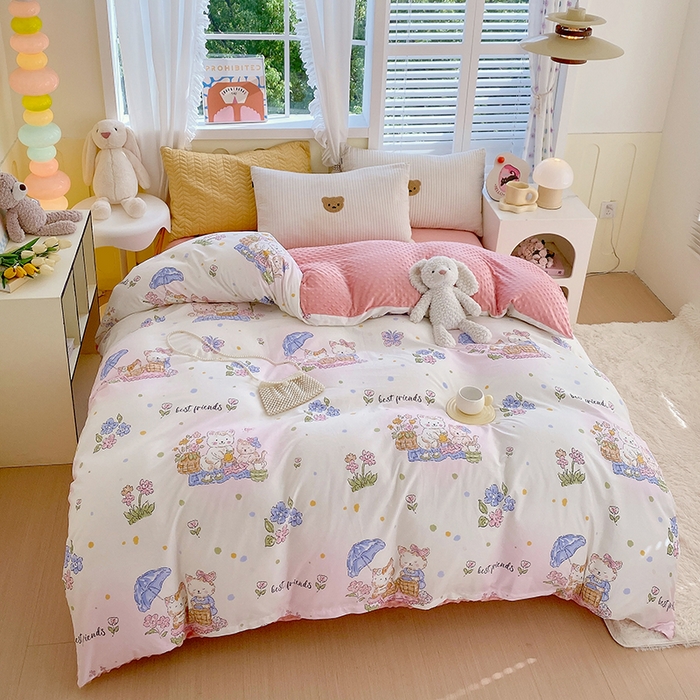 91家纺网 家纺一手货源 找家纺 金鑫汇家纺 2025新款全棉豆豆绒系列单被套-棉加绒系列 棉加豆豆绒-喵喵日记