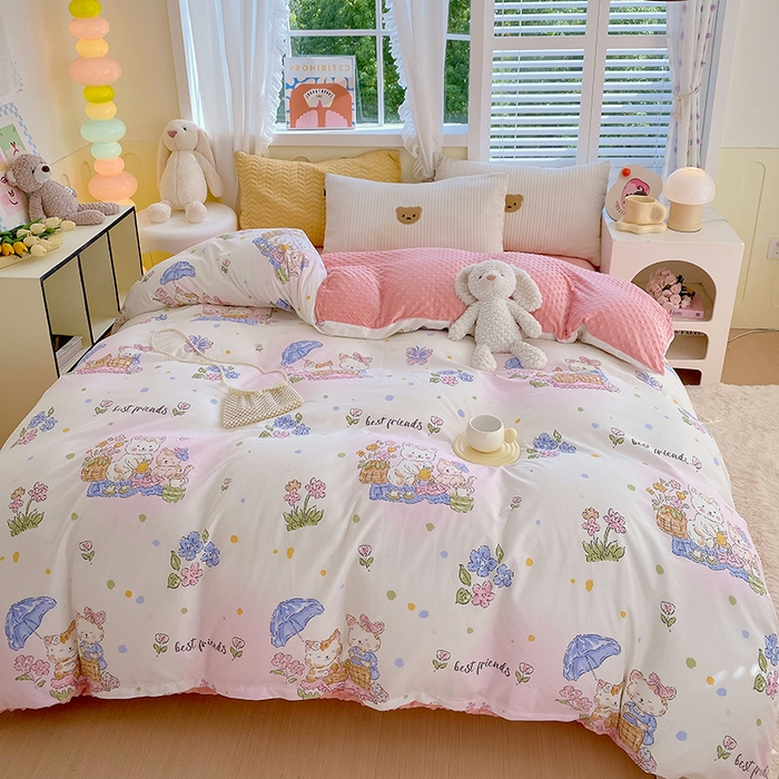 91家纺网 家纺一手货源 找家纺 金鑫汇家纺 2025新款全棉豆豆绒系列单被套-棉加绒系列 棉加豆豆绒-喵喵日记