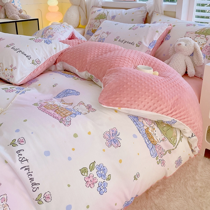 91家纺网 家纺一手货源 找家纺 金鑫汇家纺 2025新款全棉豆豆绒系列单被套-棉加绒系列 棉加豆豆绒-喵喵日记