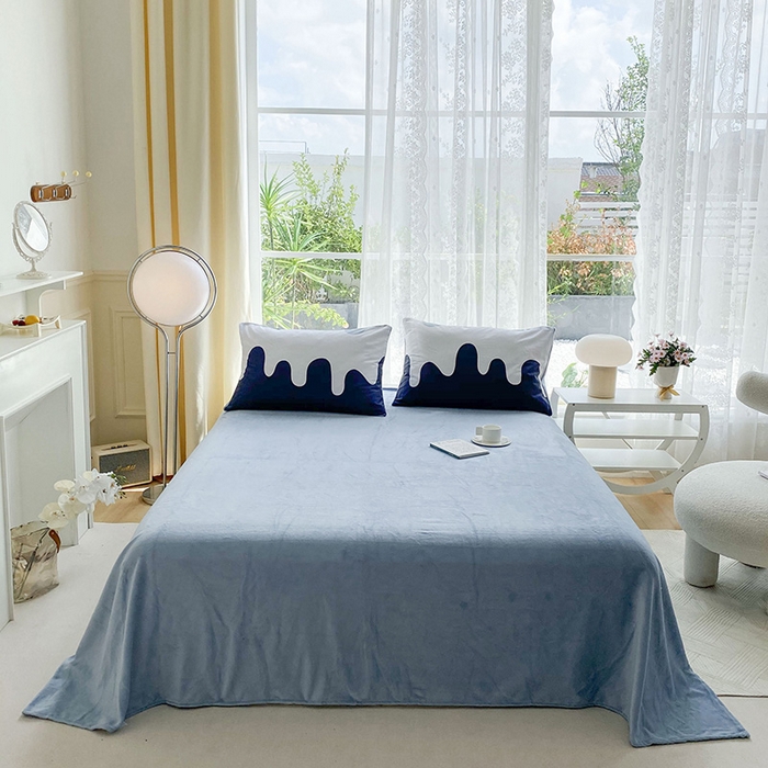 91家纺网 家纺一手货源 找家纺 金鑫汇家纺 2025新款全棉豆豆绒系列单被套-棉加绒系列 棉加绒-奶油蓝