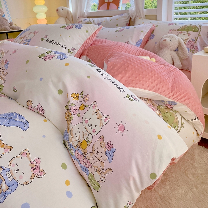 91家纺网 家纺一手货源 找家纺 金鑫汇家纺 2025新款全棉豆豆绒系列单被套-棉加绒系列 棉加豆豆绒-喵喵日记