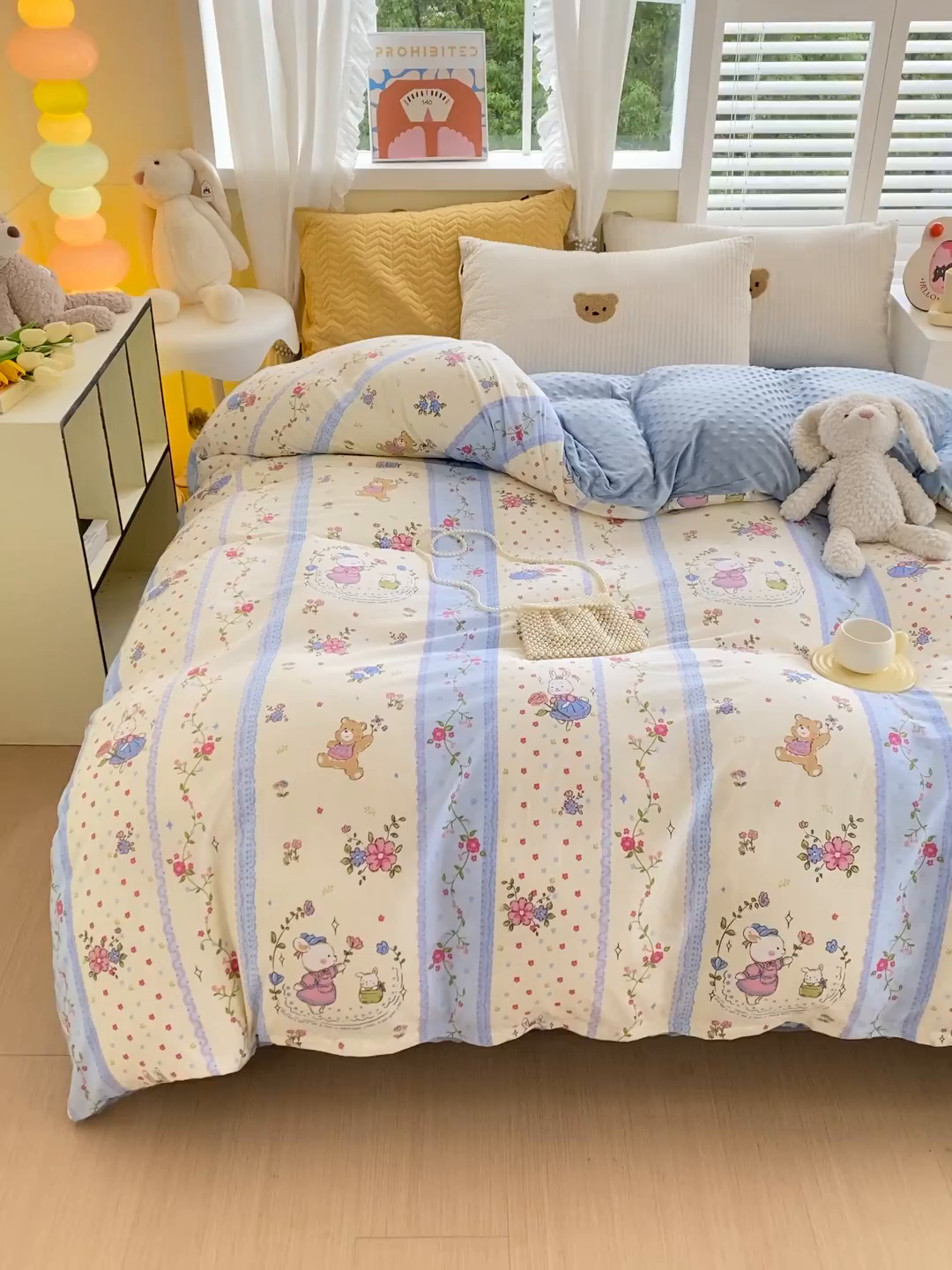 91家纺网 家纺一手货源 找家纺 金鑫汇家纺 2025新款全棉豆豆绒系列单被套-棉加绒系列 棉加豆豆绒-快乐萌兔