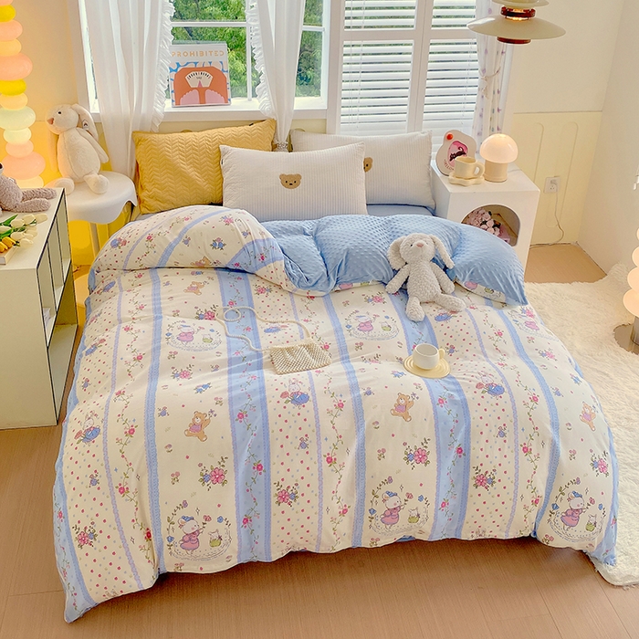 91家纺网 家纺一手货源 找家纺 金鑫汇家纺 2025新款全棉豆豆绒系列单被套-棉加绒系列 棉加豆豆绒-快乐萌兔