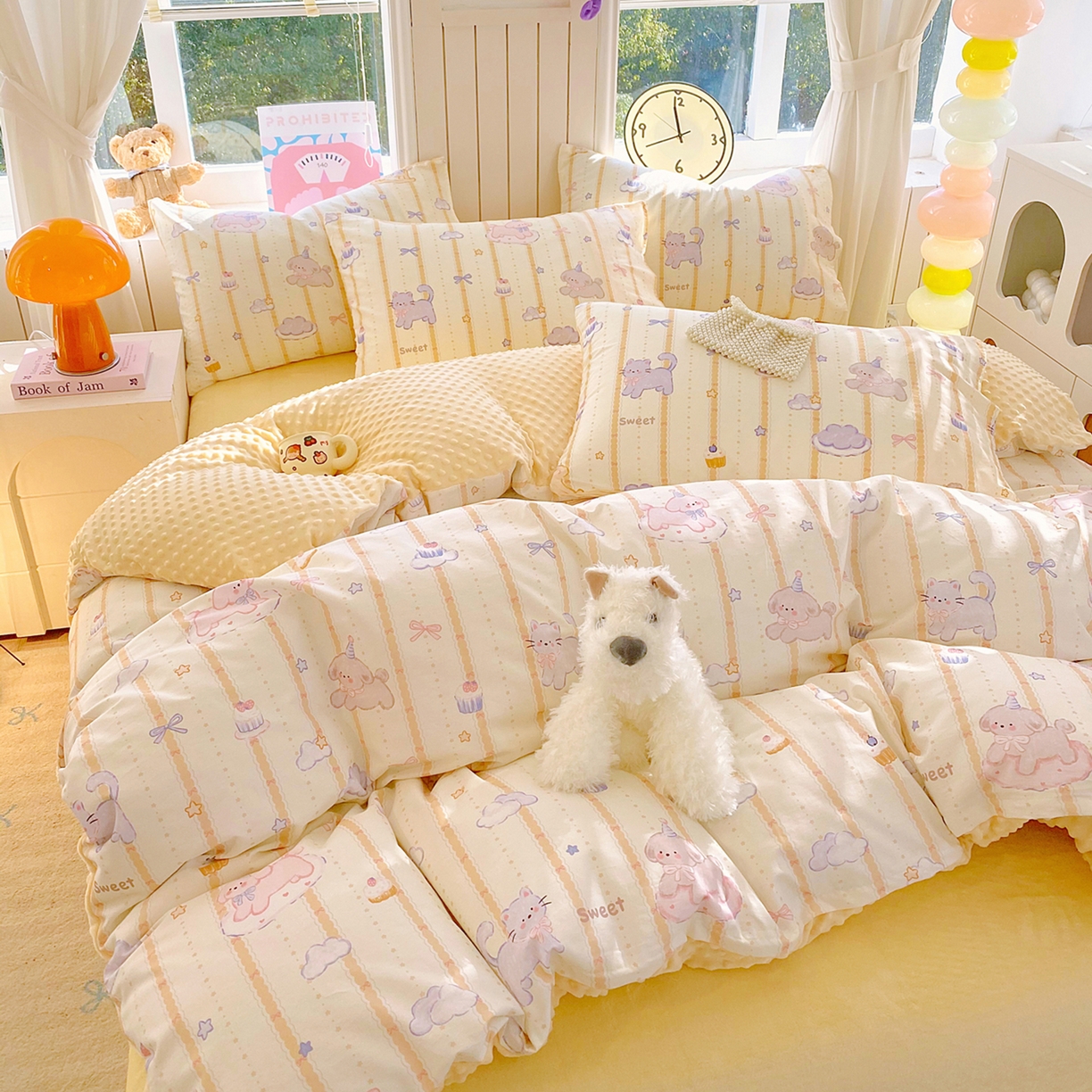 91家纺网 家纺一手货源 找家纺 金鑫汇家纺 2025新款全棉豆豆绒系列单被套-棉加绒系列 棉加豆豆绒-甜梦园-黄