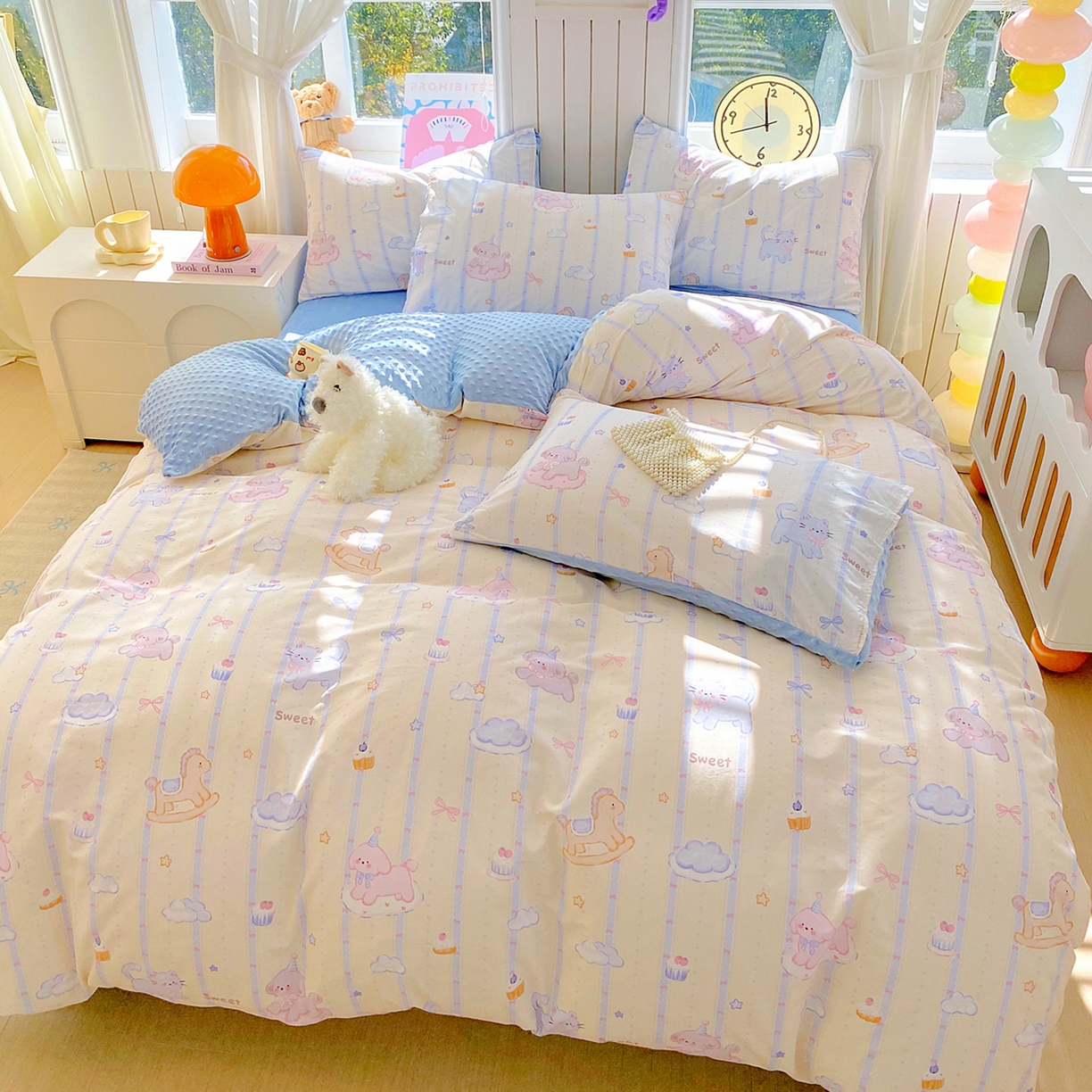 91家纺网 家纺一手货源 找家纺 金鑫汇家纺 2025新款全棉豆豆绒系列单被套-棉加绒系列 棉加豆豆绒-甜梦园-蓝