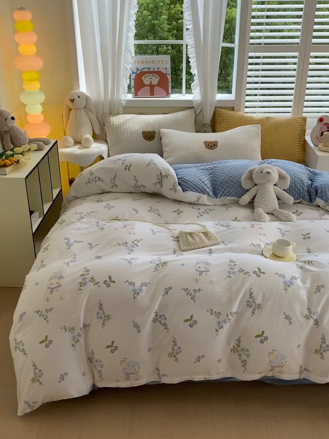 91家纺网 家纺一手货源 找家纺 金鑫汇家纺 2025新款全棉豆豆绒系列单被套-棉加绒系列 棉加豆豆绒-花丛兔