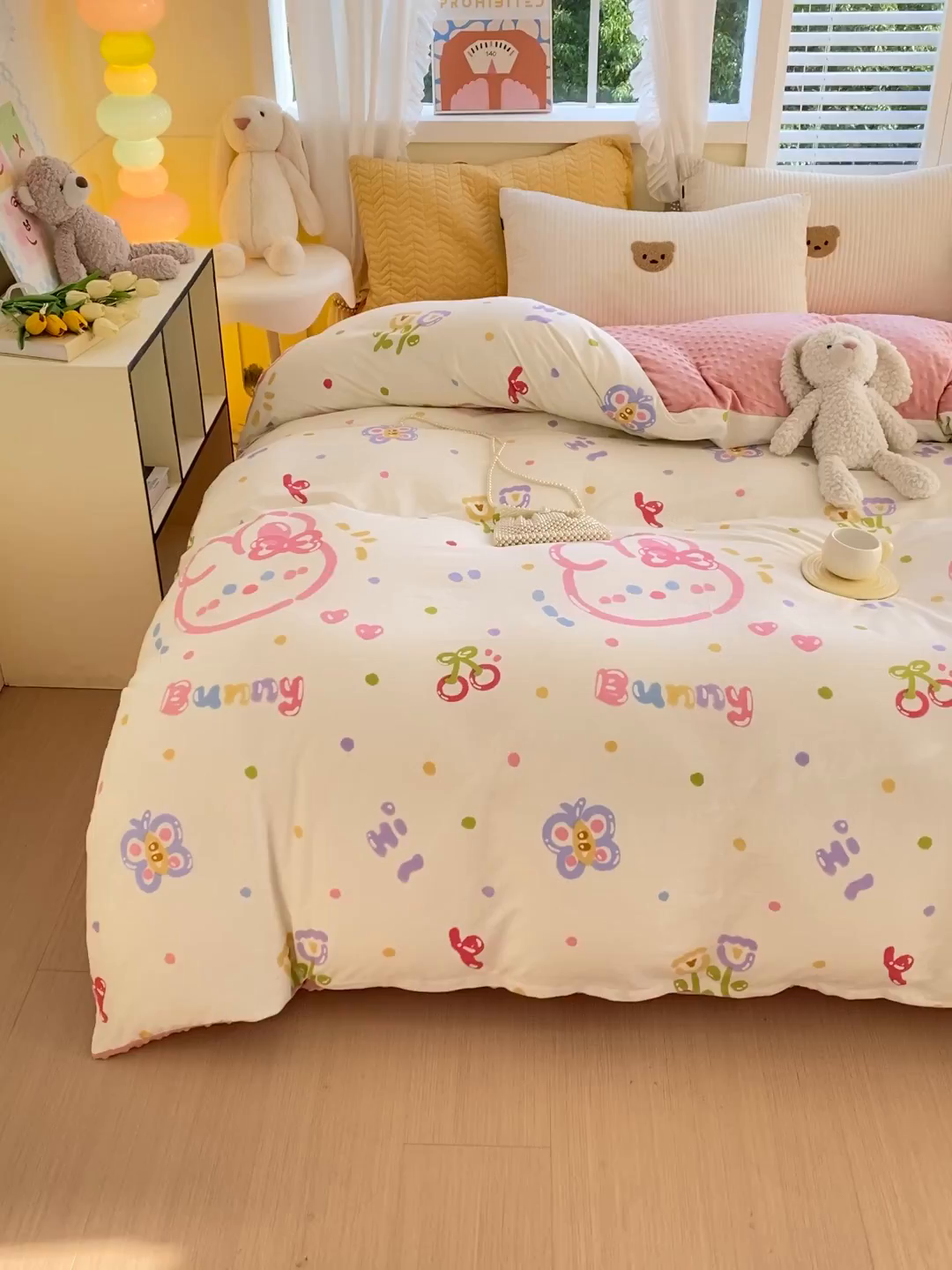 91家纺网 家纺一手货源 找家纺 金鑫汇家纺 2025新款全棉豆豆绒系列单被套-棉加绒系列 棉加豆豆绒-奇趣小兔