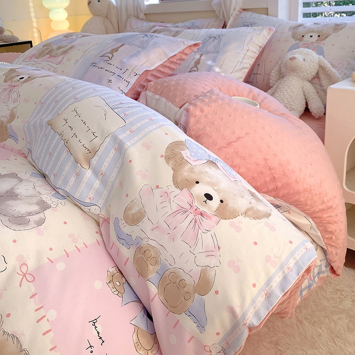 91家纺网 家纺一手货源 找家纺 金鑫汇家纺 2025新款全棉豆豆绒系列单被套-棉加绒系列 棉加豆豆绒-熊熊精灵