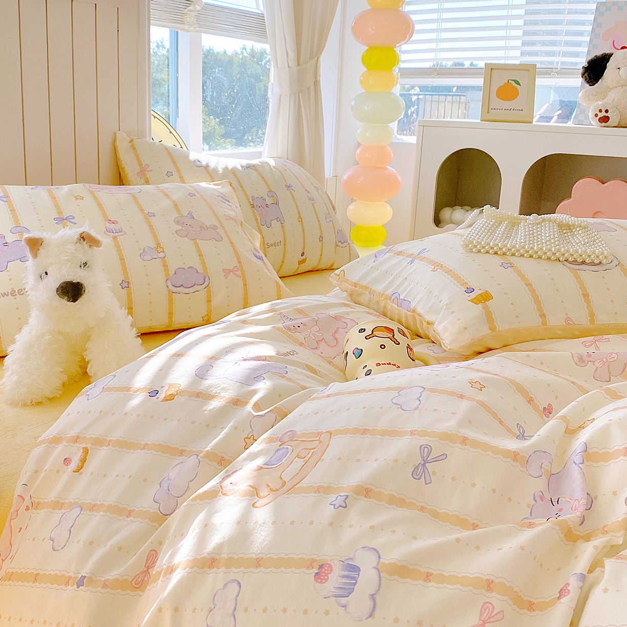 91家纺网 家纺一手货源 找家纺 金鑫汇家纺 2025新款全棉豆豆绒系列单枕套-棉加绒系列 棉加豆豆绒-甜梦园黄