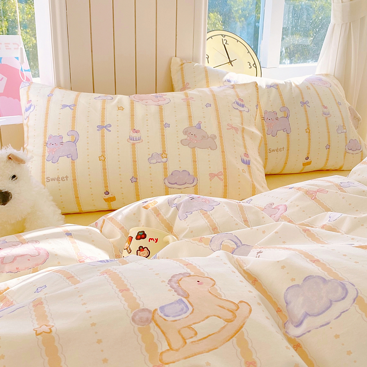 91家纺网 家纺一手货源 找家纺 金鑫汇家纺 2025新款全棉豆豆绒系列单枕套-棉加绒系列 棉加豆豆绒-甜梦园黄