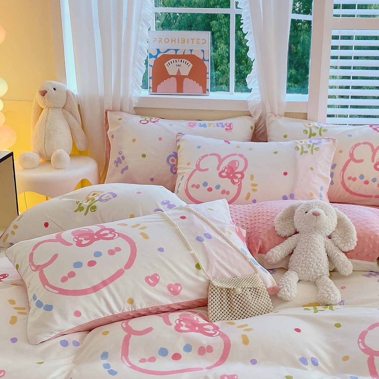 91家纺网 家纺一手货源 找家纺 金鑫汇家纺 2025新款全棉豆豆绒系列单枕套-棉加绒系列 棉加豆豆绒-奇趣小兔