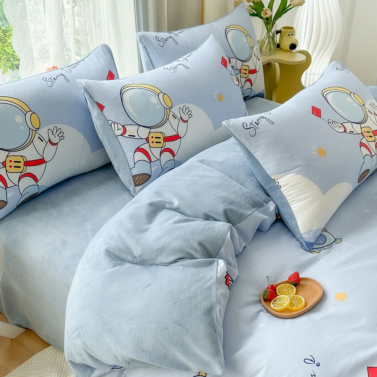 91家纺网 家纺一手货源 找家纺 金鑫汇家纺 2025新款全棉豆豆绒系列单枕套-棉加绒系列 棉加绒-翱翔太空