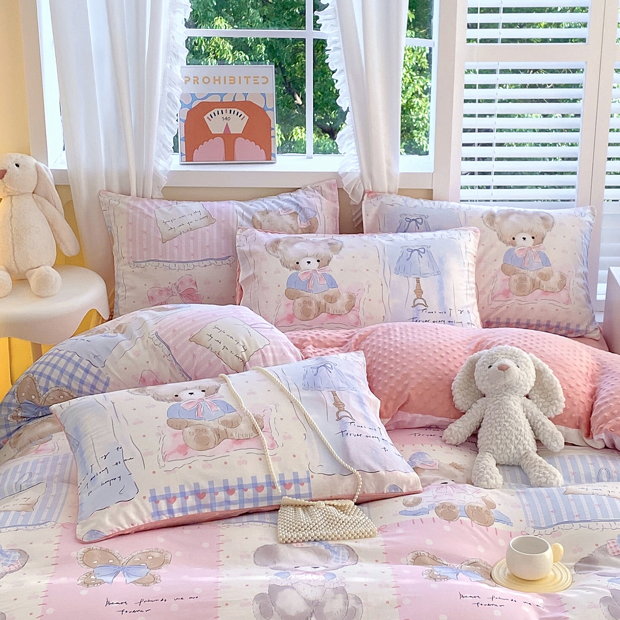 91家纺网 家纺一手货源 找家纺 金鑫汇家纺 2025新款全棉豆豆绒系列单枕套-棉加绒系列 棉加豆豆绒-熊熊精灵