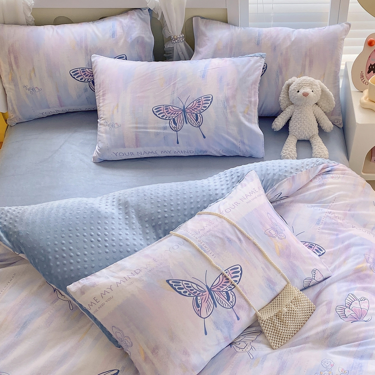 91家纺网 家纺一手货源 找家纺 金鑫汇家纺 2025新款全棉豆豆绒系列单枕套-棉加绒系列 棉加豆豆绒-梦蝶