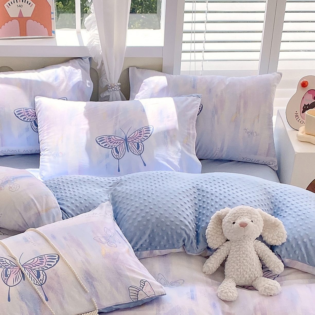 91家纺网 家纺一手货源 找家纺 金鑫汇家纺 2025新款全棉豆豆绒系列单枕套-棉加绒系列 棉加豆豆绒-梦蝶