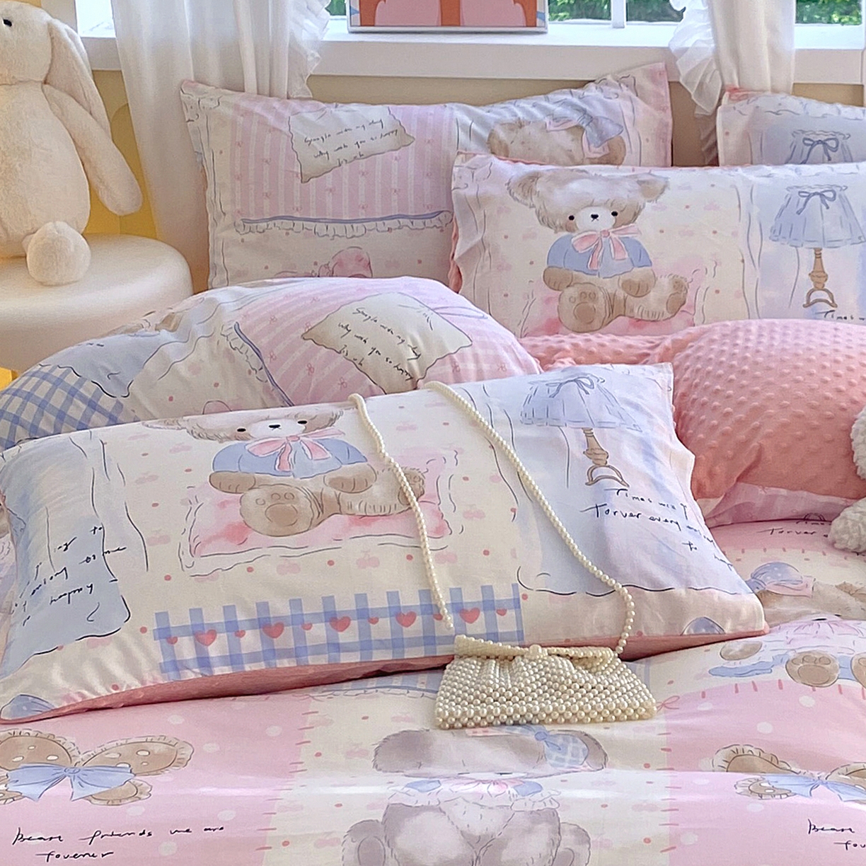 91家纺网 家纺一手货源 找家纺 金鑫汇家纺 2025新款全棉豆豆绒系列单枕套-棉加绒系列 棉加豆豆绒-熊熊精灵