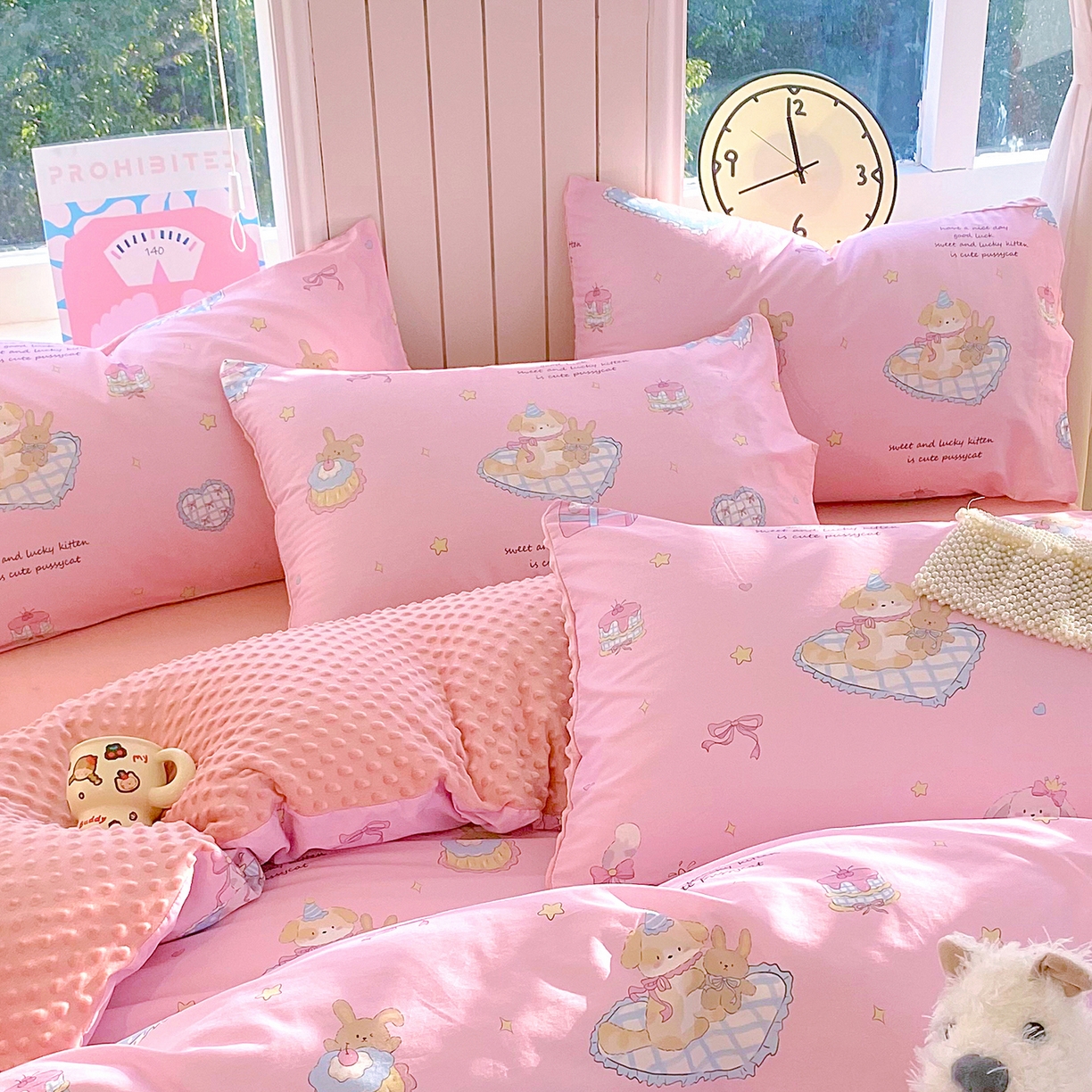 91家纺网 家纺一手货源 找家纺 金鑫汇家纺 2025新款全棉豆豆绒系列单枕套-棉加绒系列 棉加豆豆绒-祈愿萌宠粉