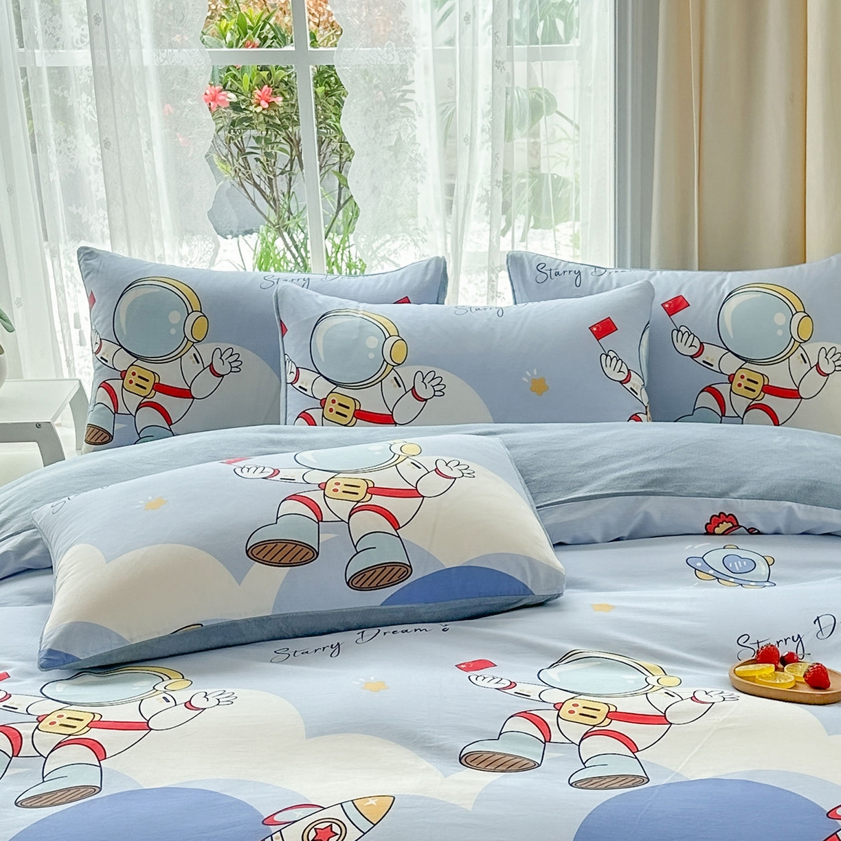 91家纺网 家纺一手货源 找家纺 金鑫汇家纺 2025新款全棉豆豆绒系列单枕套-棉加绒系列 棉加绒-翱翔太空