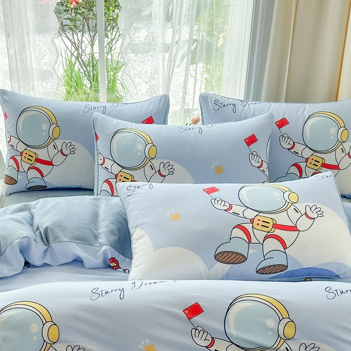 91家纺网 家纺一手货源 找家纺 金鑫汇家纺 2025新款全棉豆豆绒系列单枕套-棉加绒系列 棉加绒-翱翔太空